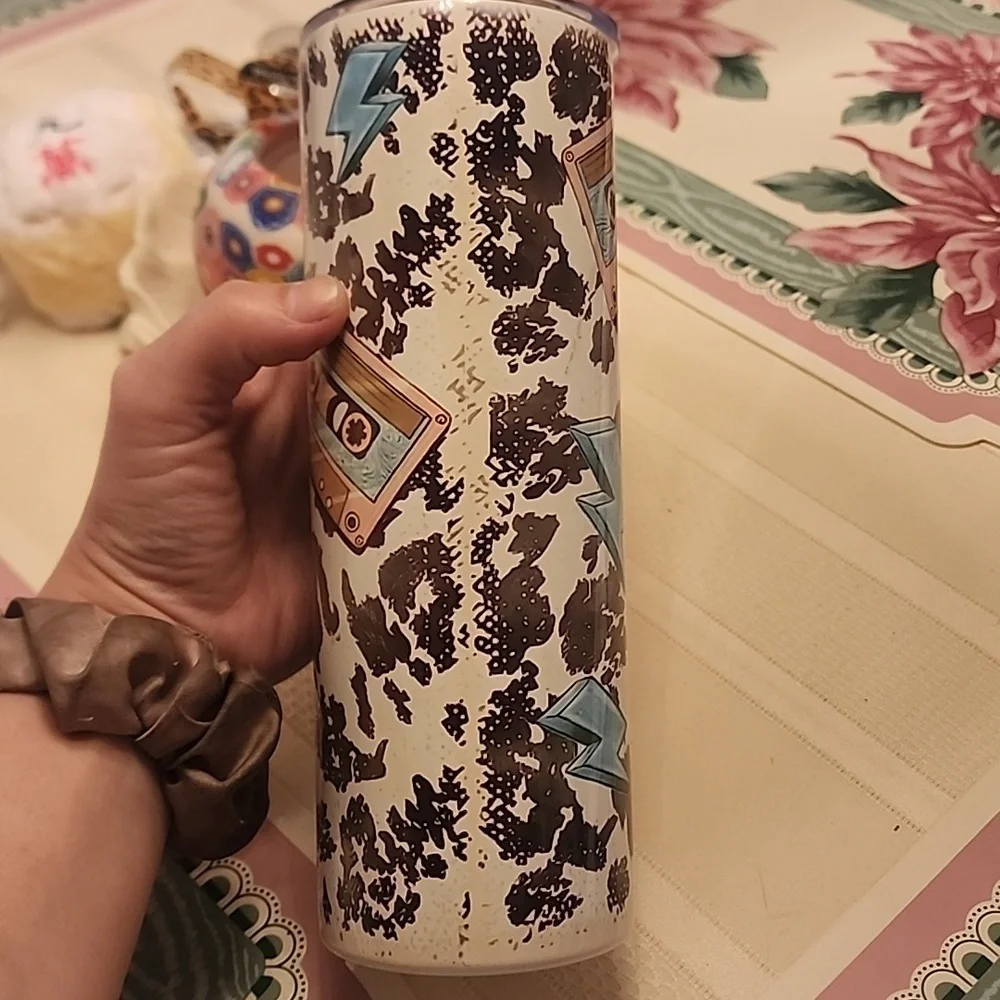 90'sCountry Themed Party Tumbler 20oz Vintange Cow Milk Patteren Stainless Steel